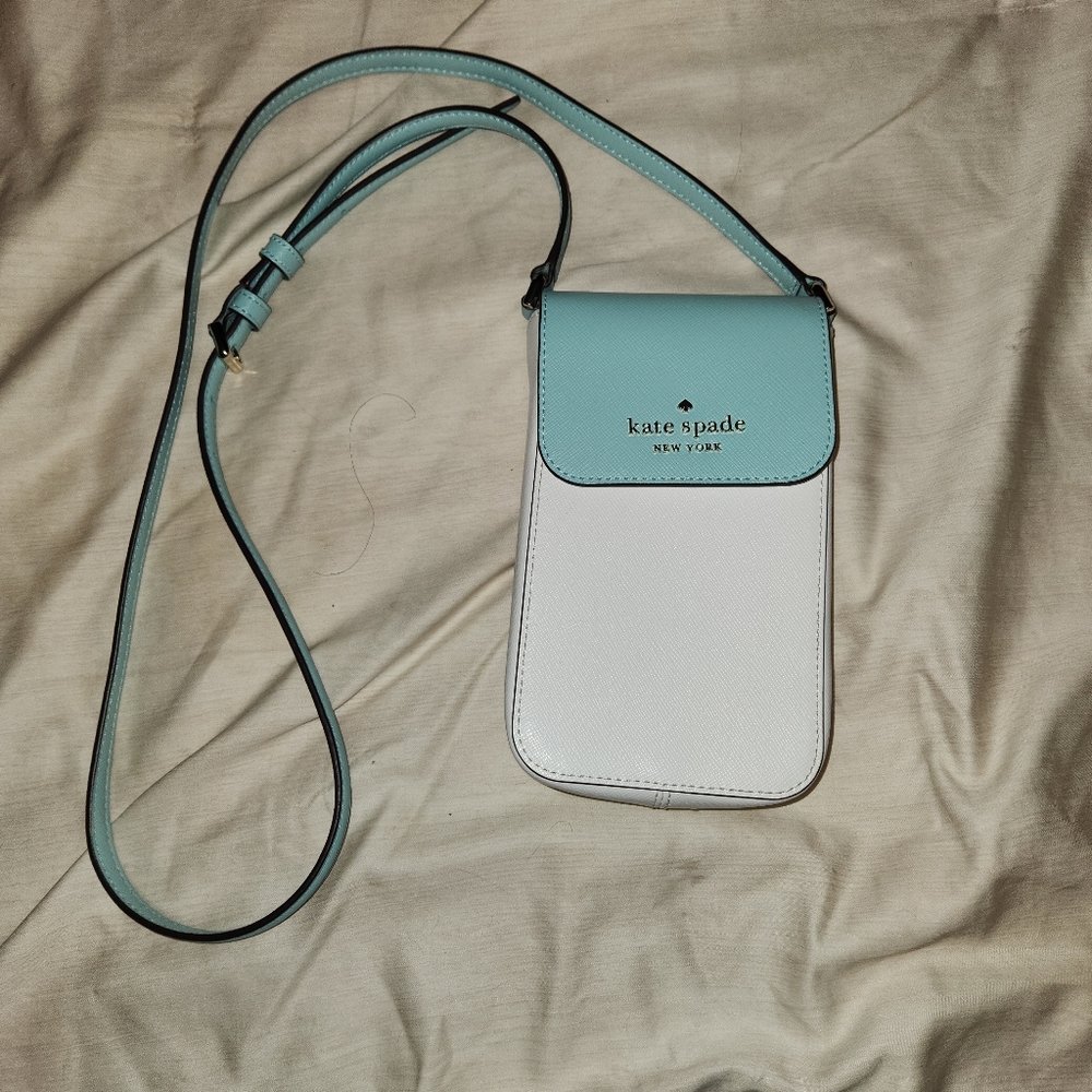 Kate Spade Flap Phone Cross Body Purse - Blue and White